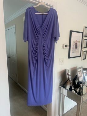 VENUS Periwinkle Blue V-Neck Ruched Maxi Dress